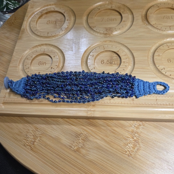 Elegant Beaded/Embroidered Bracelets Set of 2- Blue and White - Picture 4 of 5